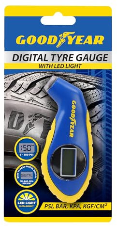 Goodyear Digitaler Reifendruckprüfer mit LCD-Display | Präzise 0-150 PSI Messung | Kompakt & Tragbar | Ideal für Autos, Motorräder & Fahrräder | Langlebiges & Ergonomisches Design