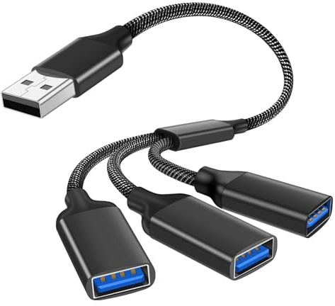 AXFEE 3-portars USB-splitter, USB hona till hane 3-i-1-kabel, USB Y-splitter adapter, laddnings- och dataförlängningskabel, förlängningssladdskonverterare för PS4, PS5