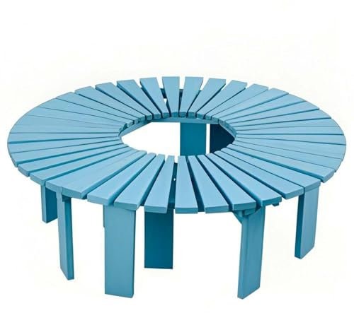 Panchina da esterno in legno resistente, seduta avvolgente per albero, seduta senza schienale per giardino, prato, cortile, ingresso – elegante design semicircolare blu