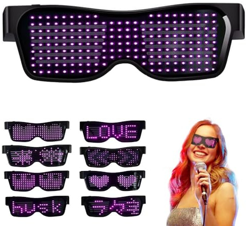 KBIBCK LED Bluetooth Brille, Gläser leuchten im Dunkeln Blinkende Sonnenbrillen, Leuchtbrille mit Blinkmodus, USB Wiederaufladbar DIY Blinkende Kostümzubehör für Halloween Party Maskerade Nachtclub