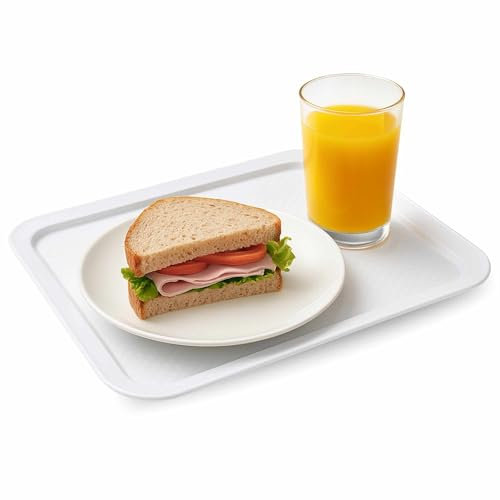 CHEFZOCO Bandeja para Servir, Bandeja de Servicio, Bandeja de Plástico, Libre de BPA, Apta para Servir Comida rápida, Bebidas, Fast Food, Desayunos, Plástico, Blanco, 30 x 20 x 1.3 cm, 1, Unidad