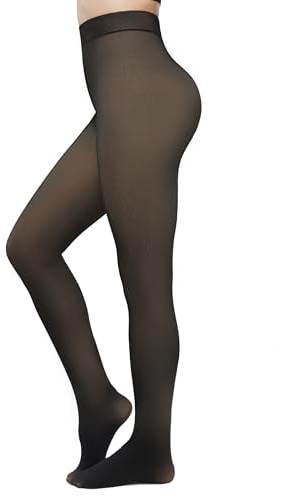 KBVOT Fleece Lined Tights Women Pantyhose Leggings Sheer Warm Thermal Thick Fake Translucent Tights for Winter