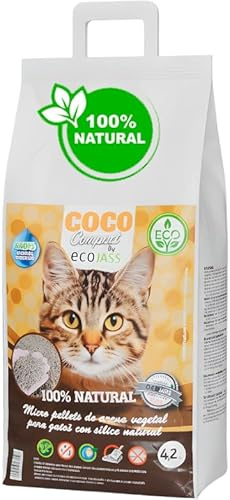 ECOJASS Arena Aglomerante para Gatos 100% Vegetal, Elimina olores, Pellets de Arena Vegetal para Gatos Aglomerante, Alto Poder de Absorción, Natural y Biodegradable (4,2 kg)