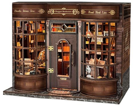 StructWOOD Bokkrokskit – gör-det-själv miniatyrhus-kit, småhuss bibliotekssats, 3D träpussel för vuxna, bokhylla, diorama-dekor, gåvor för bokälskare – Hoggor bokhandel (SQ-77)