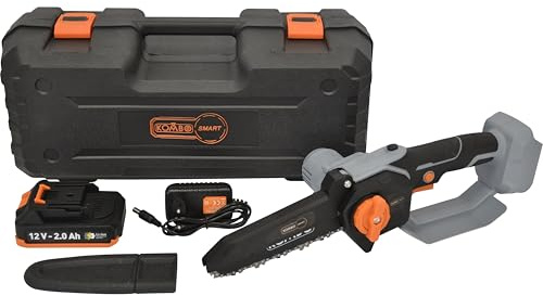 KOMBO SMART Batteridriven motorsåg 12 V – blad 6 tum, max snitt 13 cm med 2,0 Ah batteri och laddare - kraftfull och kompakt för beskärning och trädgårdsskötsel
