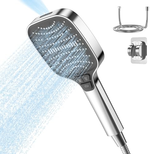 Marketero High Pressure Shower Head with 8 Modes and 1.5m Hose - Power Handheld Universal ShowerHead Set for Bath Taps and Bathroom Fixtures Silver