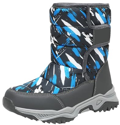 Kids Snow Boots Winter Boys Girls Waterproof Insulated Fleece Lined Ski Shoes Cozy Outdoor Non Slip Hiking Booties (Light Blue, 2 Big Kids)