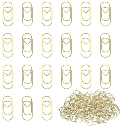 130 Pcs trombones en forme de cœur doré, Creative Metal Paper Clips, Petit Trombones Ovales,Office,Book, Document, Photo