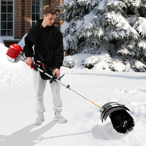 WSIKGHU 52 ccm sopmaskin bensin snöslunga motorkvast och kvast bensin uppgradering snöslunga handsopmaskin med skyddsglasögon och axelrem, 1,7 kW, 5 500 – 8 500 varv/min | EU-stav