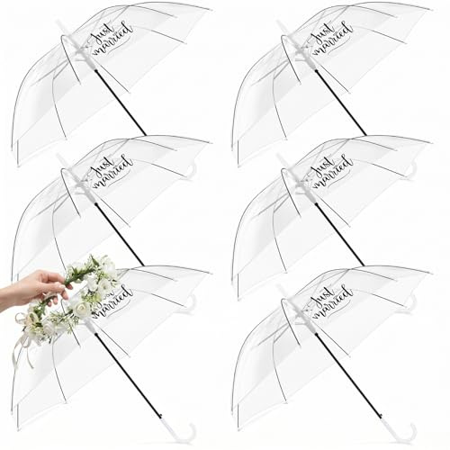 Hestya 6 Pack 37.4 Inch Clear Dome Wedding Umbrellas Transparent Bridal Party for Bridesmaids& Guests Windproof See Through Umbrella for Wedding Photos, Outdoor Ceremony & Events