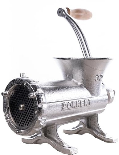 Porkert tritacarne professionale manuale misura 32 in ghisa di alta qualità, con coltello e disco Ø 4,5 mm