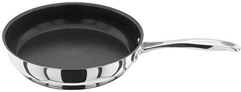 Stellar Profile Non-Stick Frying Pan Skillet, Large 26cm, Polished Stainless Steel, Teflon, Induction Ready, Oven & Dishwasher Safe, Cast Handles, Precision Heat Distribution