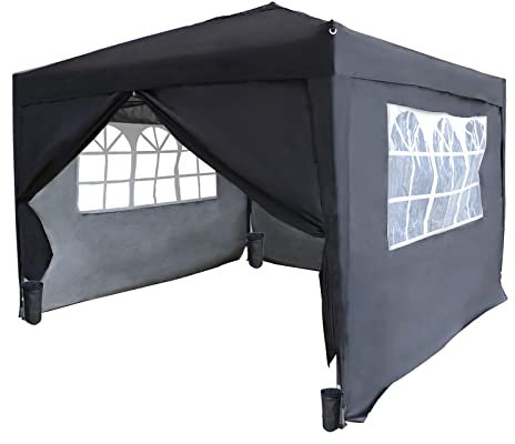 BIRCHTREE Pop Up Gazebo with Sides, 3m x 3m Waterproof with 2 Free Weather Support Beams 4 Gazebo Weight Bags. Garden Canopy Outdoor, Party Tent, 260g Polyester Powder Coated Steel Frame. BLACK