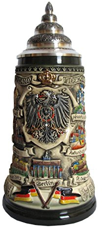 KING Boccale da Birra tedesco con un coperchio de estagno, Panorama della Germania, rustico, 1 litro