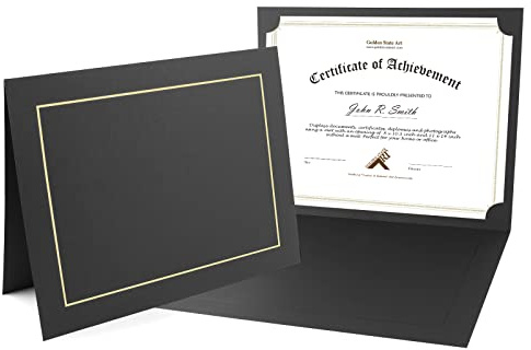 Golden State Art, Pack of 25, 8.5X11 Photo Folders, Cardboard Picture Frame, Paper Frame Cards, Special for Certificate Document Holders, Diploma Award Holders(Black with Gold Lining)