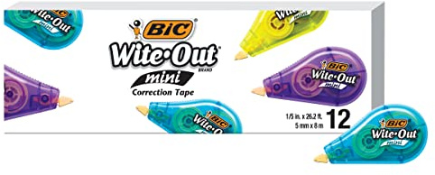 BIC Wite-Out Mini Correction Tape, White, No Dry Time, Long Lasting, 12-Count