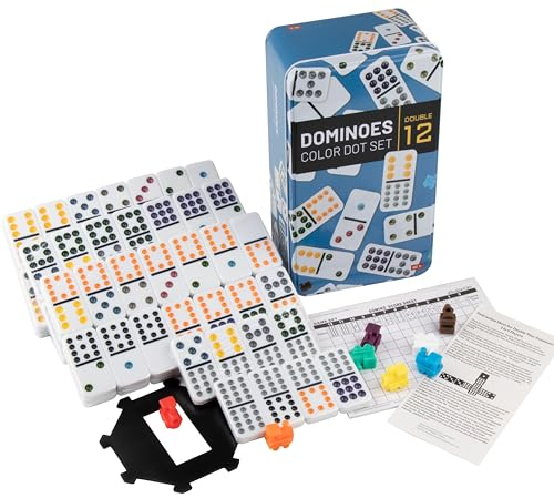 Mexican Train Dominoes,Mexikanisches Domino Zug D12,Double Twelve Dominoes Set für Erwachsene-Metallbox-91 Domino-Stücke,Geschenk für die Familie (2-8 Spieler)