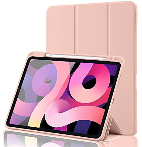 Case for iPad Air 11 Inch 2025 M3/2024 M2/Air 7 6 5 4 Generation (2025/2024/2022/2020) 10.9 Inch with Pencil Holder, Smart Stand Cover, Supports Apple Pencil Charging, Auto Wake/Sleep - Rose Gold