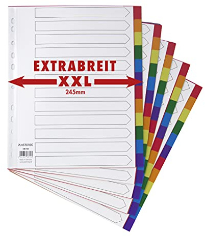 Lot de 5 intercalaires XXL extra larges en polypropylène coloré solide DIN A4+ avec couverture en papier solide pour écrire - Intercalaires surdimensionnés pour l'organisation des dossiers au bureau