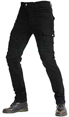 Jeans de motocicleta para hombre hechos con tela Kevlar, pantalones de protección para motocicleta, transpirables, con forro reforzado, acolchado extraíble blindado (negro, XS)