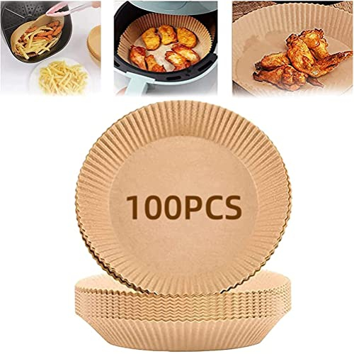 TERSE Backpapier für Heißluftfritteuse 100 Stück 20cm Rund Antihaft-Einweg Wasserdicht Ölfest Pergamentpapier Backpapier für Bratpfanne, Ofen,Mikrowelle Und HeißLuftfritteuse