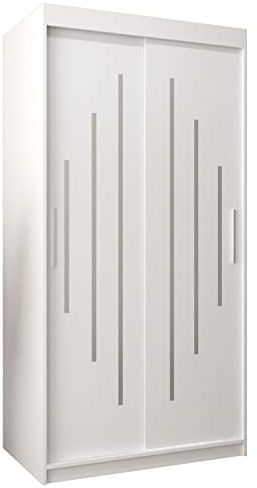 MEBLE KRYSPOL Schwebetürenschrank York 100 cm Kleiderschrank mit Kleiderstange und Einlegeboden Schlafzimmer- Wohnzimmerschrank Schiebetüren Modern Design (White)