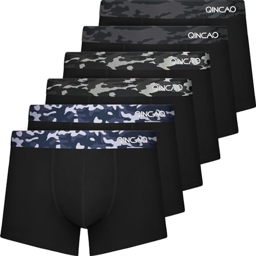 QINCAO Men's Boxer Shorts, Pack of 6 without Scratching Patches, Underwear, Boxers, Cotton (Size S - 4XL)
