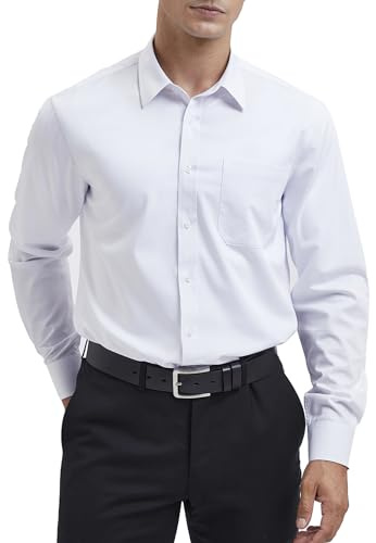 HISDERN Chemise Blanche à Manches Longues pour Hommes Chemise Habillée en Fibre de Bambou Coupe Régulière Chemise sans Repassage avec Poche,3XL