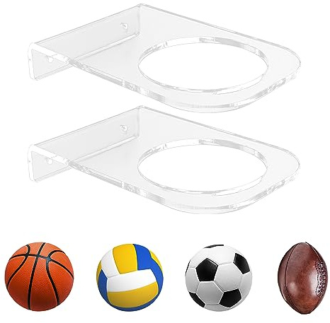 BiJun Basketball Holder Wall Mount, Acrylic Football Display Rack, Clear Ball Storage Hanger Wall Mount, for Football, Basketball, Volleyball, Rugby and Soccer
