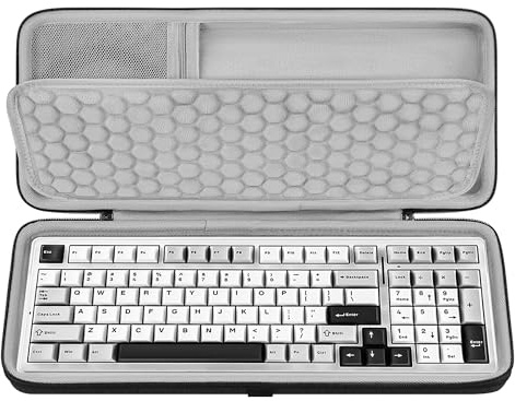 GEEKRIA 90%-96% Keyboard Hard Shell Case, Compatible with RK Royal KLUDGE RK96, EPOMAKER x Aula F99, Corsair Vanguard 96, 100 Keys EVA Travel Carrying Bag with Wrist Rest Storage (Dark Grey)