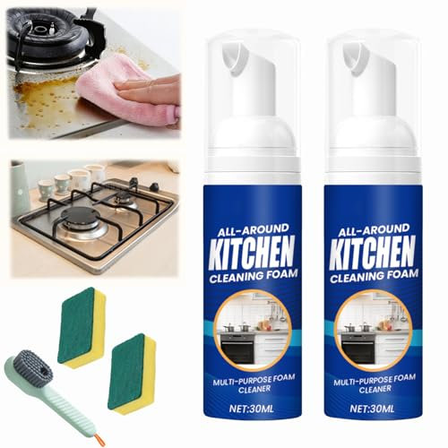 Schiuma detergente multiuso per la cucina, detergente per la cucina, spray multiuso per rimuovere macchie di olio, grasso pulito, sgrassatore e detergente per cucina resistente (30 ml x 2)