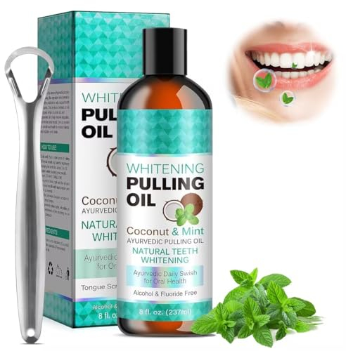 Aufhellendes Öl Mundspülung,Mundziehöl mit Kokosnuss Pfefferminzöl Ayurvedische Mundspülung Natural Teeth Whitening Mouthwash 237ml (1 Stück)