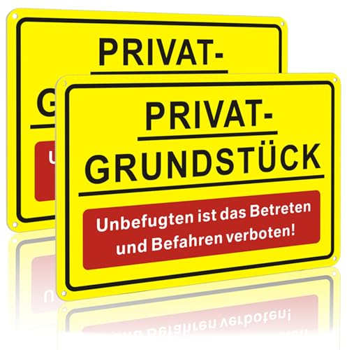Schild Privatgrundstück Schilder Metall Alu -20 x 30cm Unbefugten ist das Betreten und Befahren Verboten schild, Wasserdicht UV Protection(2 Stück)
