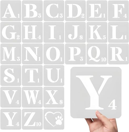 28pcs Letter Stencils, 6 Inch Reusable Plastic Letter Number Template Alphabet Stencil Craft Stencils for Painting DIY Art Projects Decoration Wall Art Drawing Lettering Aids