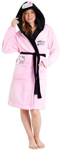 Hello Kitty Sanrio Bademantel Damen mit Kapuze, Cinnamoroll Kuromi Kuschelige Bademäntel, Morgenmantel, Geschenk Frauen Teens (L, Rosa Hello Kitty)