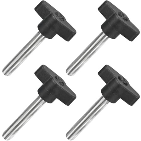QUARKZMAN 4pz Manopole ad Alette a T a Farfalla, Manopola Serraggio Vite M8 x 50mm Filettatura Maschio Viti Acciaio Inossidabile 304 Maniglia 36mm Dia per Sostituzione Manopola, Nero