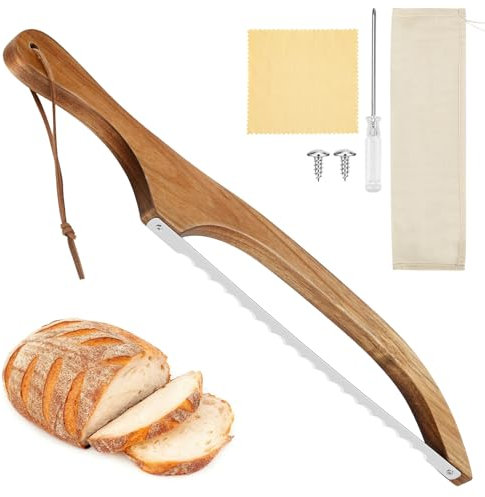 Hyunlai Bread Slicer, 15.7x2.4 Inch Stainless Steel Breads Knives with Wooden Handle, Bread Bow Saw for Homemade Breads, Baguettes Pastry Sourdough Bagels Cake Fruit