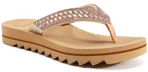 KuaiLu Chicas Ortopédicas Chanclas Yoga Mat Cojín Moda Strass Sandalias Verano Senderismo Playa Viajes Thong Resbaladizo Cómodo Fascitis Plantar Interior Exterior Sandales Beige 40