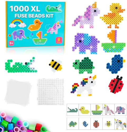 Cuentas Para Planchar, Ham-a Beads, 1000 Piezas 10MM Abalorios Fusibles de 10 Colores Set, Plásticos Beads Kit Completo con Papel de Planchado, Manualidades para Niños Cumpleaños Navidad
