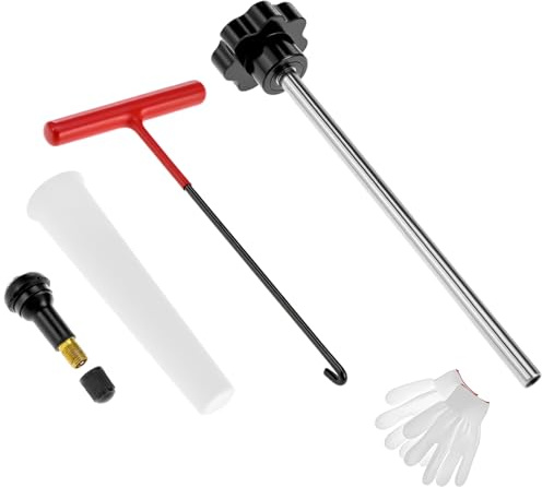 QWORK® Set di Attrezzi per l'installazione di valvole per Pneumatici 4 Pezzi con valvole in Gomma TR413 - Riparazione efficiente delle valvole Senza smontaggio