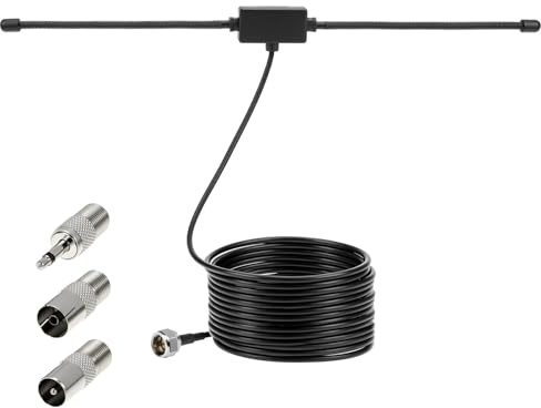 QWORK DAB UKW radioantenn, 75 Ohm FM dipolantenn med 3 m förlängningskabel och F-typ stecker för tragbar radio-mottagare, stereo empfänger, AV-empfänger, musiksystem