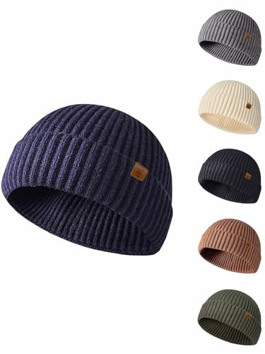 Joligiao Beanie mössa herr vinter unisex varm vintermössa merinomössa mjuk fiskarmössa retro klassisk ullmössa termohatt dam och herr stretchig stickad mössa vindtät sjömansmössa, Marinblå, one size