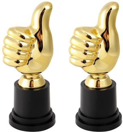 Goktvai 2uds Trofeo de Pulgares Arriba Dorados, Grabado de 13cm Divertido Premio Al Ganador Trofeo Plástico Realista para Celebraciones Juegos Deportivos Competiciones en El Aula Regalos Recompensa
