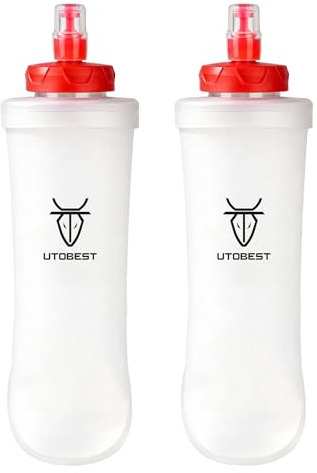 UTOBEST Soft Flask 500ml, Leakproof Collapsible Soft Water Bottle, High-flow Valve, Hydration Flask for Running, Marathon, Hiking, Skiing, 2pcs