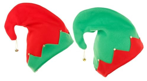 Parliky 2 Pezzi Cappelli da Elfo Fatti a Mano Morbido Copricapi a Campana Rossi e Verdi per Feste Natalizie e Cosplay Accessori Festivi per e Adulti
