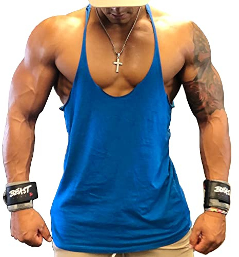 Mens Gym Stringer Singlet Stretchy Bodybuilding träningströja Ren bomull Storlek L