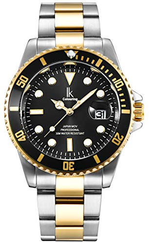 Alienwork Armbanduhr Herren Damen Silber Edelstahl Metallarmband Gold Kalender Datum Schwarz Elegant