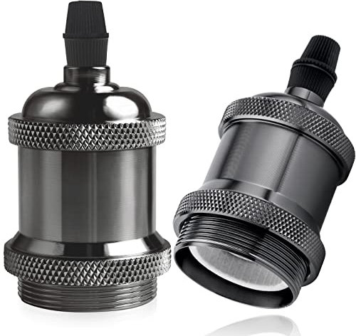 DiCUNO E27 Vintage Solid Bulb Socket, Ceramics Lampholder, Edison Screw Light Bulb Socket Adapter, Pearl Black, 2 Packs