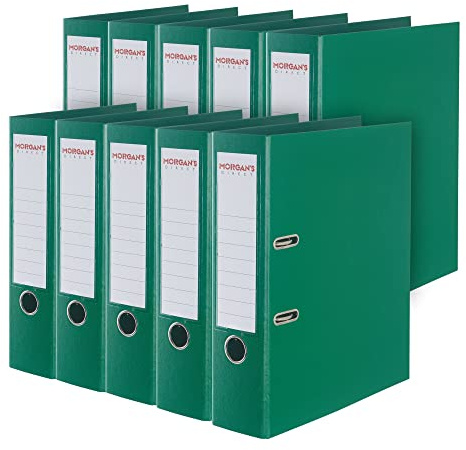 Morgan's Direct A4 Lever Arch Files 70mm Spine – Pack of 10 | Heavy Duty Lever Arch Binders with Finger Hole & Spine Label | Office, School & Home Filing | (Green)