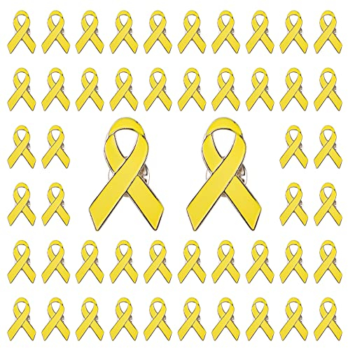 CRAFFANCY 50 Stück gelbe Bandnadeln mit silberfarbenem Rand, Sakroma-Knochen-Krebs-Bewusstseins-Emaille-Schmuckstifte zur Unterstützung der Bewegung
